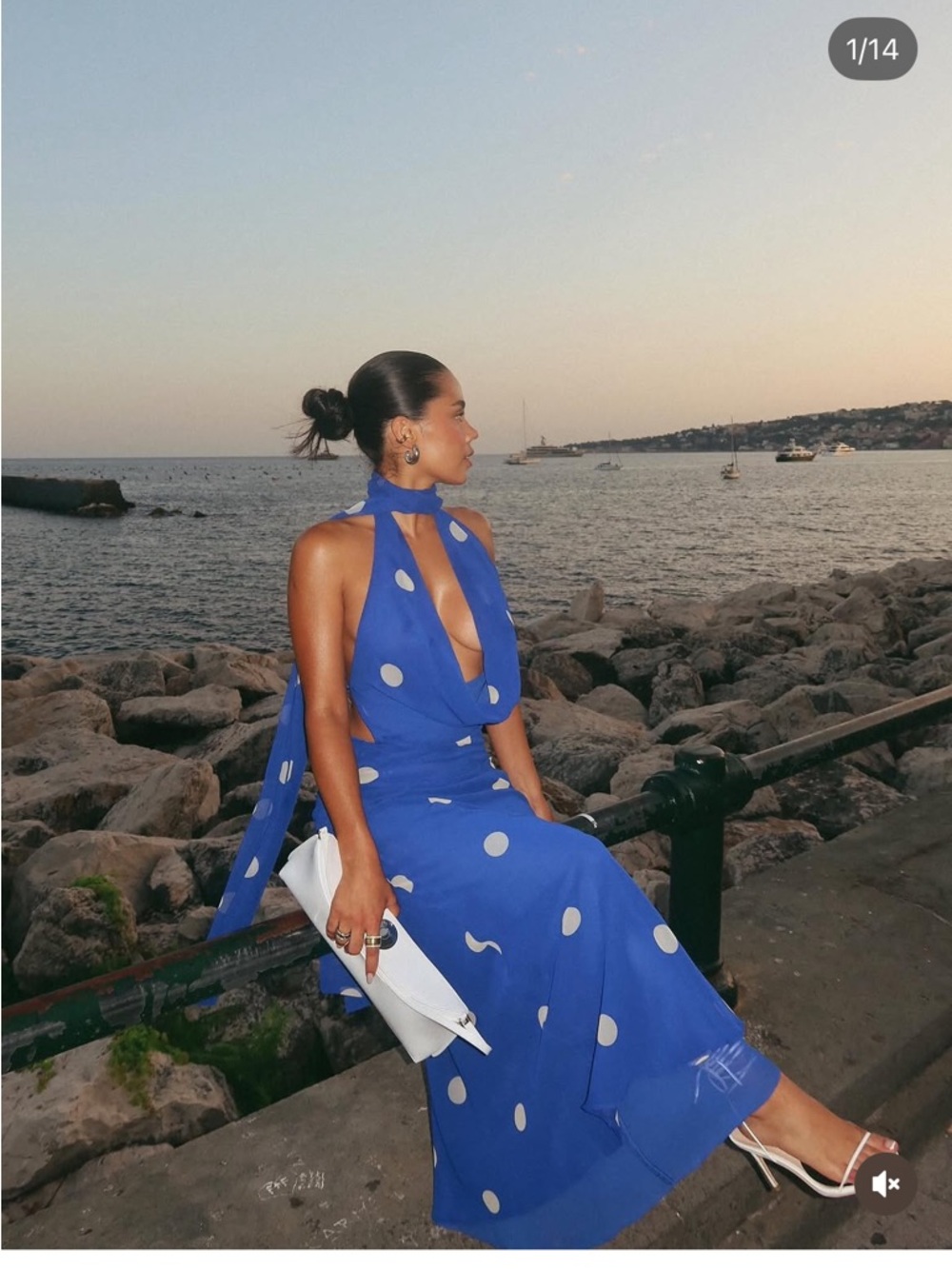 Zara Royal Blue Polka Dot Halter Maxi Dress